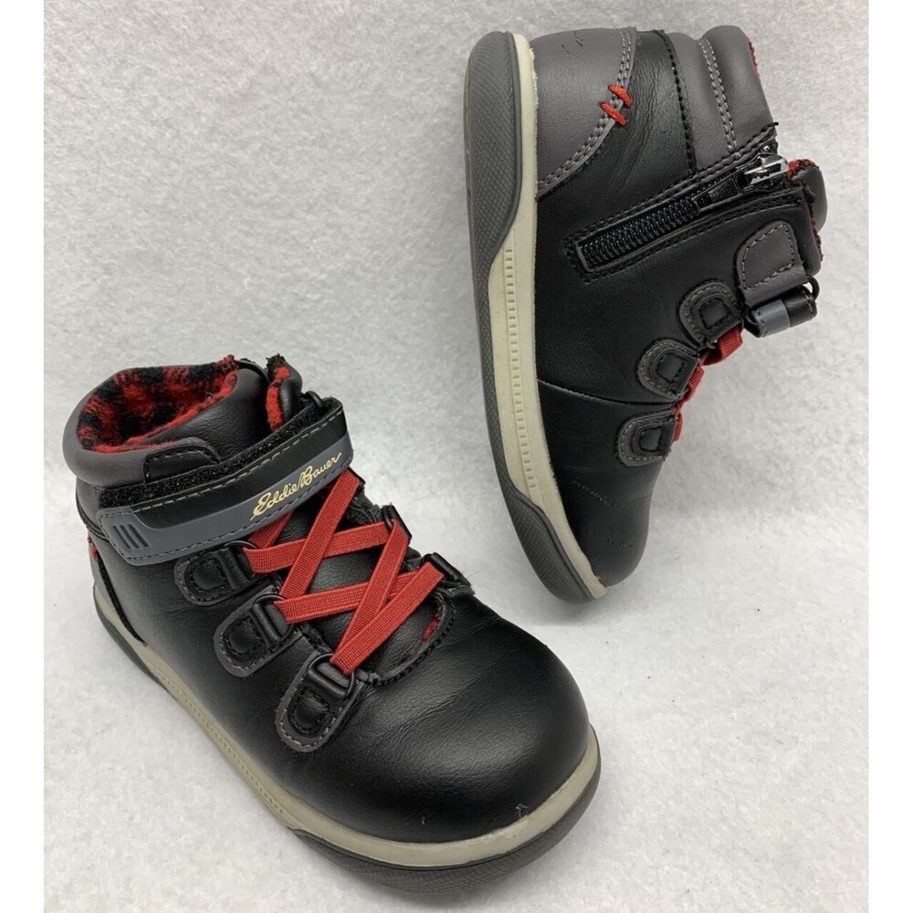 Eddie Bauer Kids Leather Style Boots Buffalo Plaid Size 9M